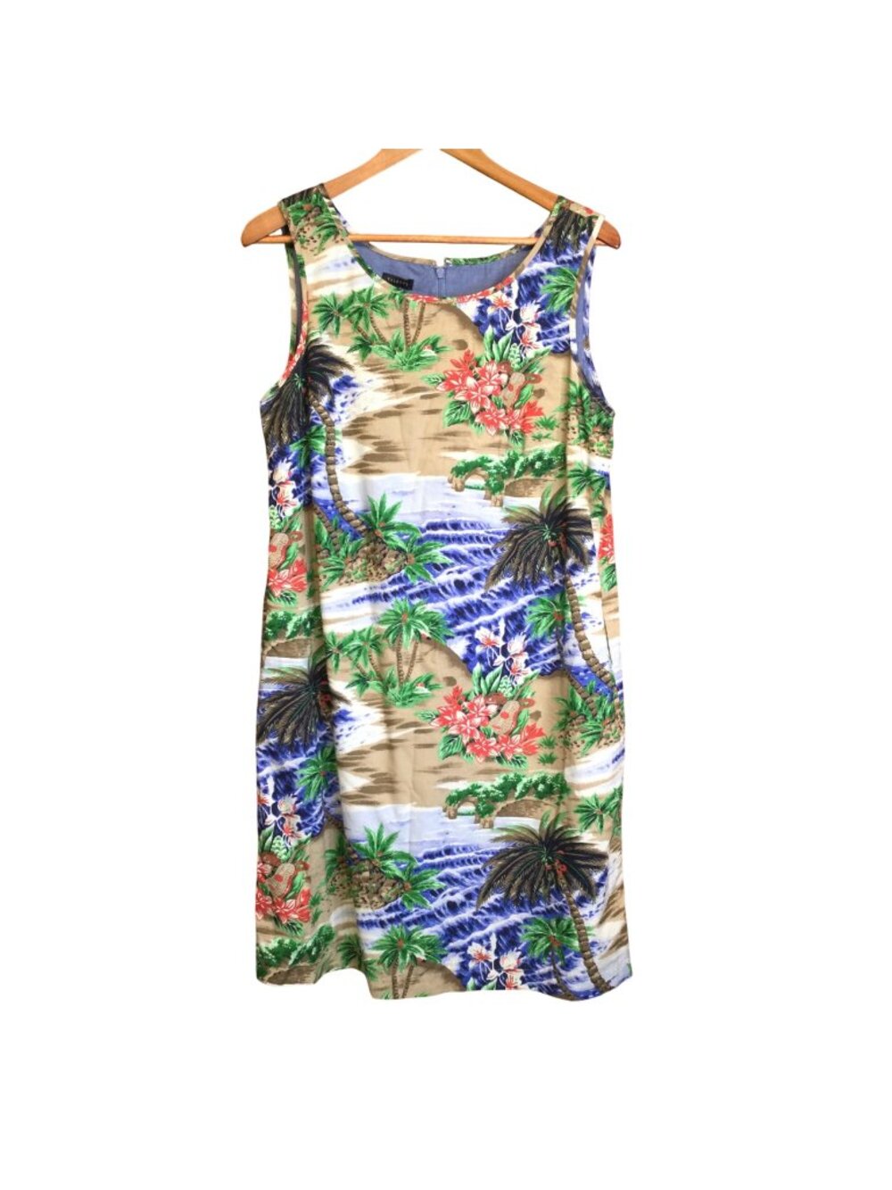 Talbots Womens Tropical Landscape Print Sleeveless Dress 14 Beach Preppy Resort